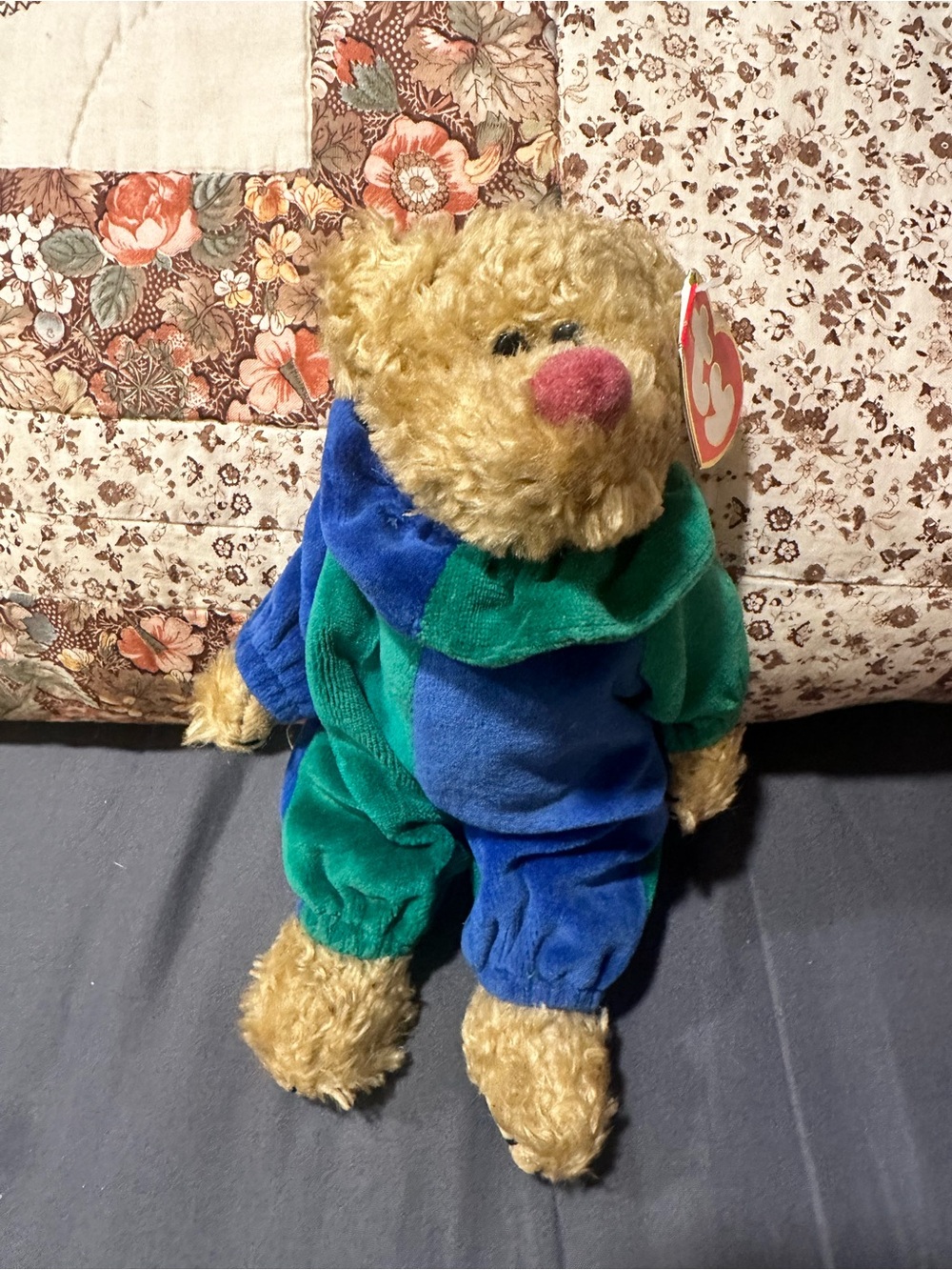 Ty Brown Bear in Blue and Green Plush